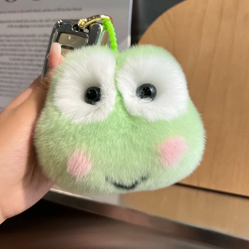 

Plush Little Frog Keychain Furry Rex Rabbit Fur Keyring Bag Charms Keychain Key Pendant Pompoms Keyring Decor Doll Keyring