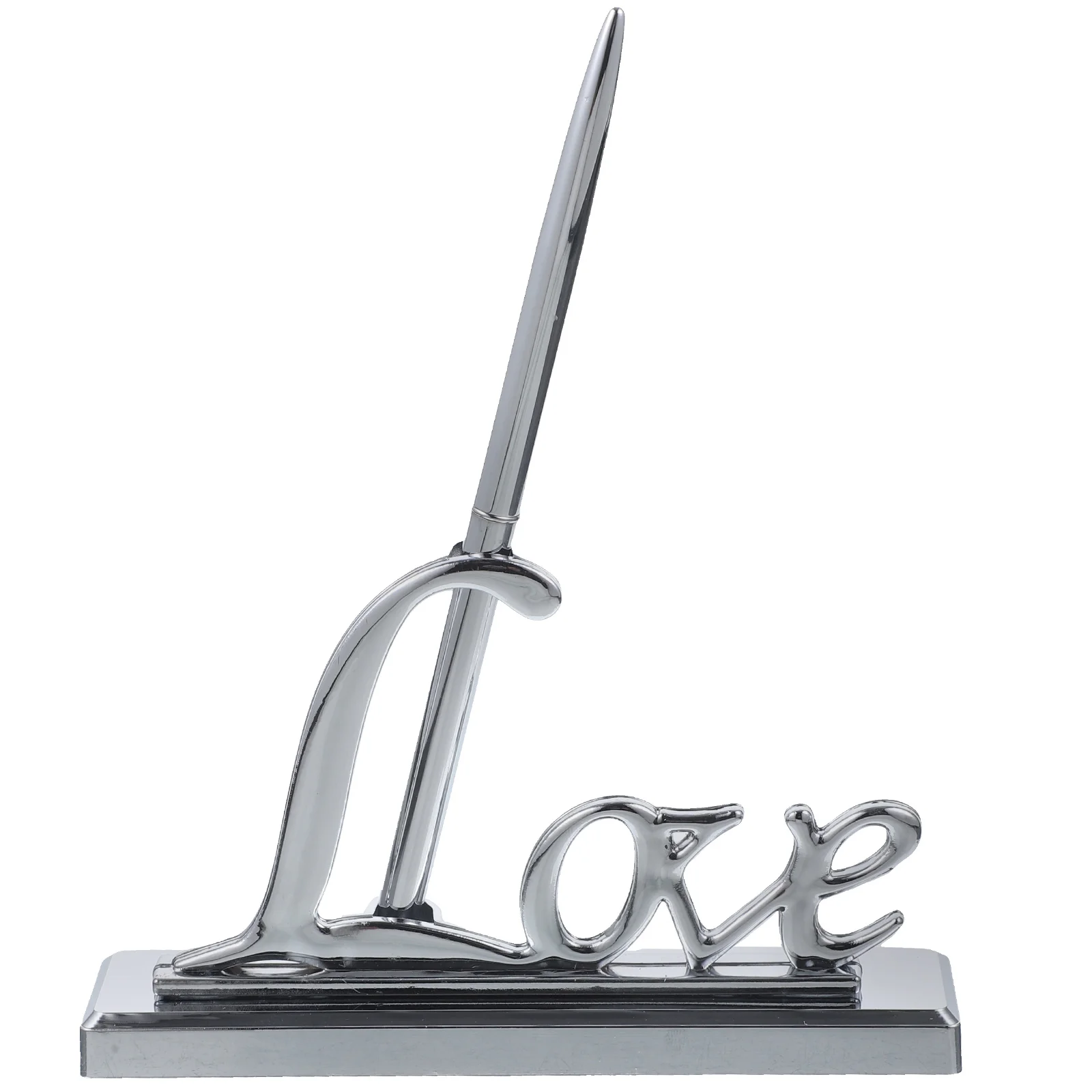 

Elegant Silver Pen Holder Signing Pen Wedding Guest Book Crystal Accents Love Words Bridal Shower Special Occasions