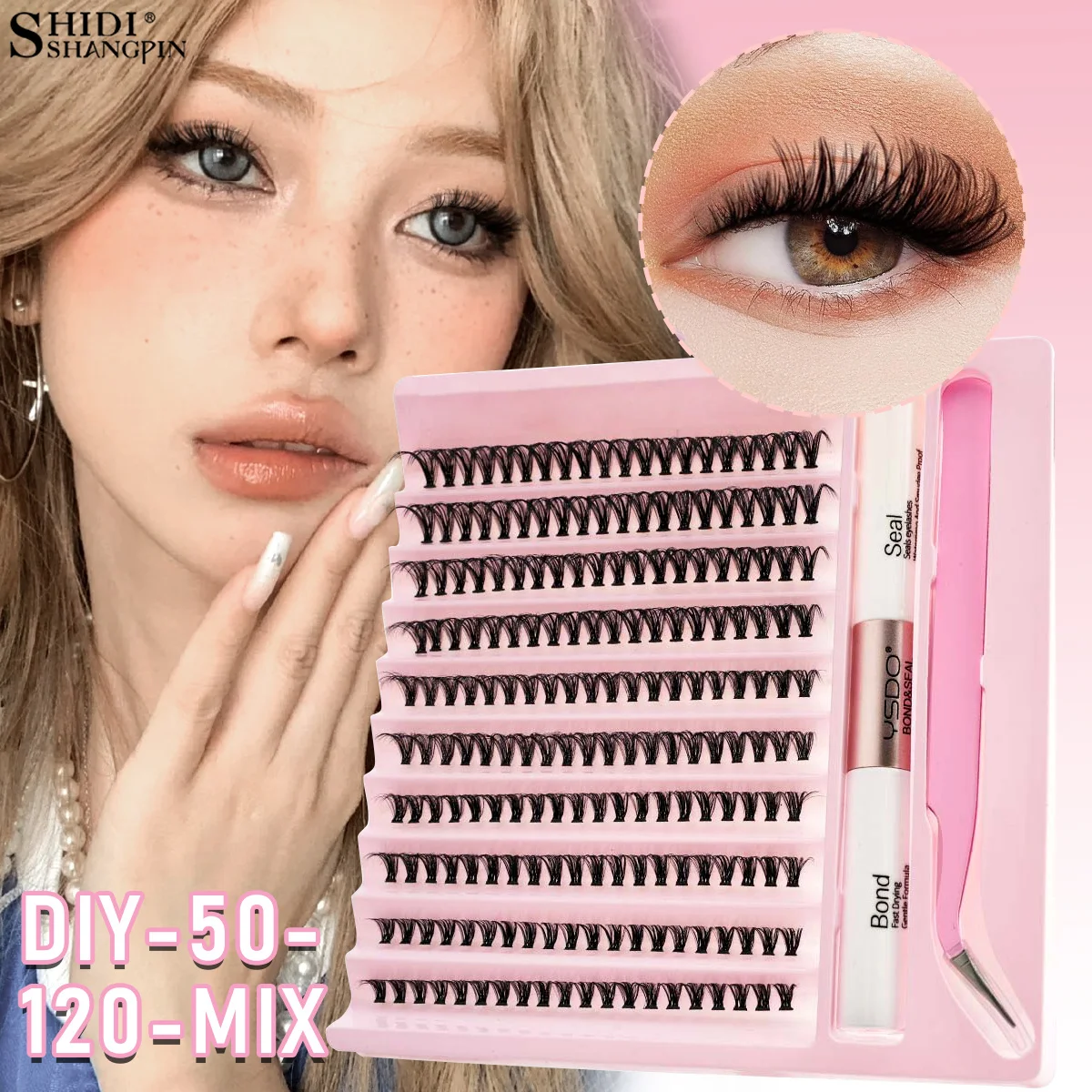 Cluster fai-da-te Colla e sigillo per ciglia 2 in 1 Strumenti per trucco ciglia finte naturali Kit di estensione ciglia inferiori Pinzette Set individuali