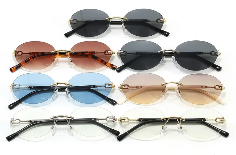 Ovale Rahmenlose Luxuriöse Modische Sonnenbrille Neue Personalisierte Lässige Damen-Sonnenbrille Outdoor-Reise Hochwertige Herren-Sonnenbrille – Detail 4