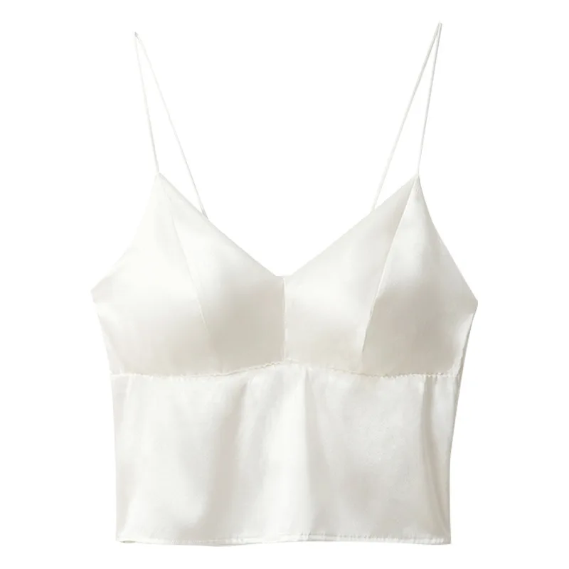 Women's Mulberry Silk Bandeau Camisole, Beautiful Back Design with Chest Pad, Lightweight Inner Wear