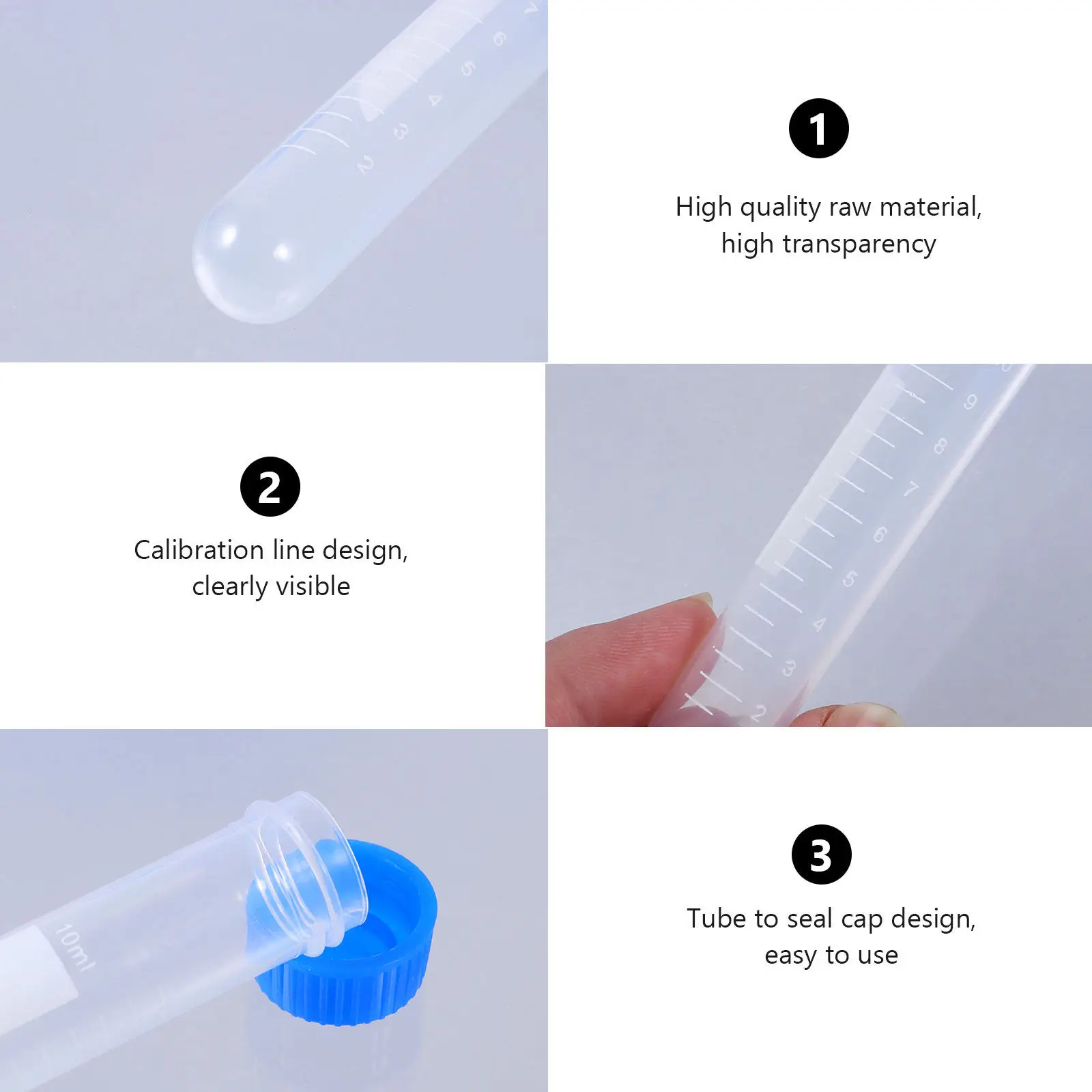 100Pcs 10Ml Transparent Plastic Centrifuge Tubes with Scale Markings for Lab Experiments Biochemistry Molecular Biology Science