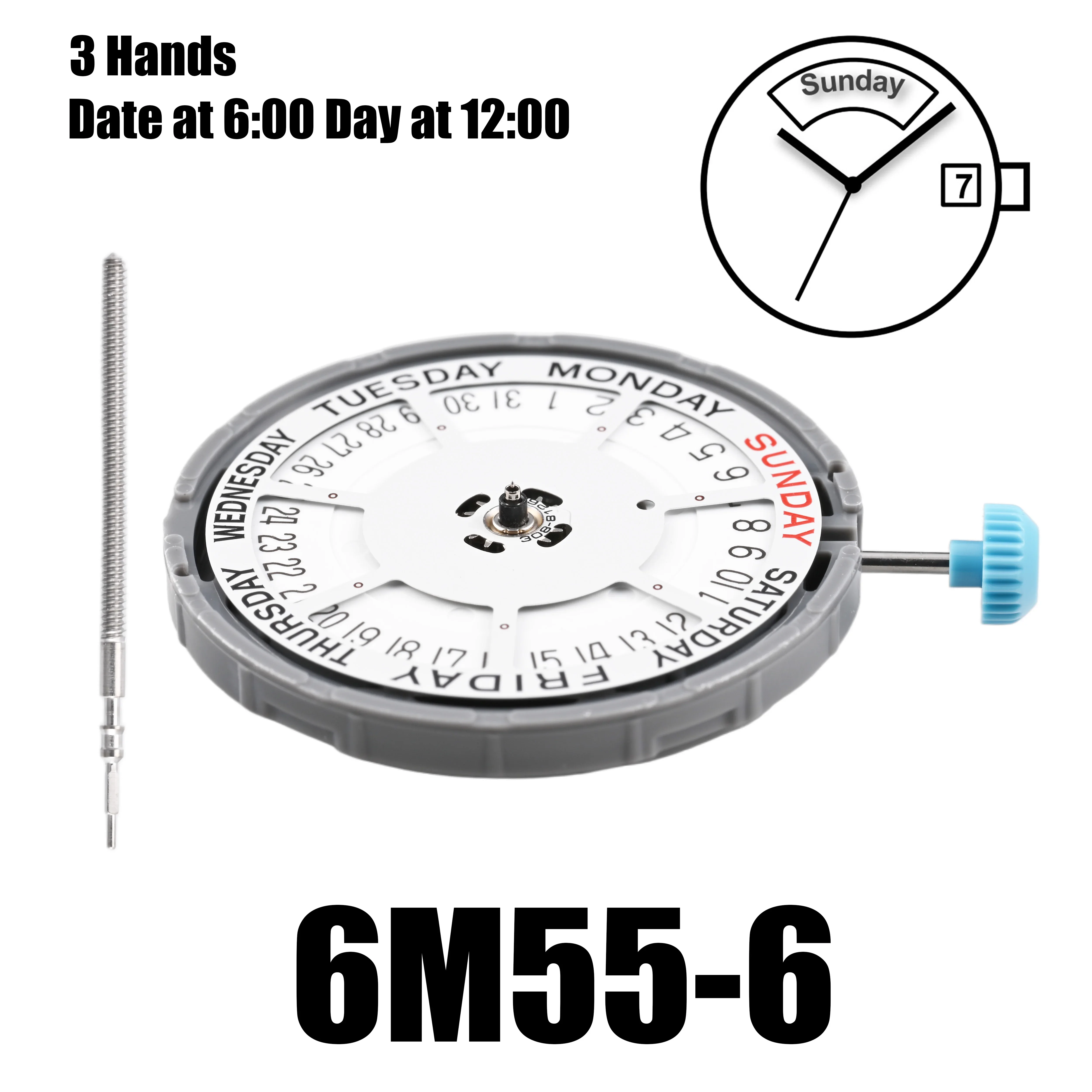 3ハンドウォッチムーブメントアクセサリー、6m55、miyota、6m55-6、最適な日付の日、6-6