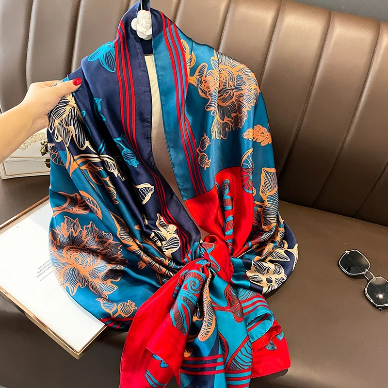 Spring Scarf Women\'s Luxury Design Scarf Silk Smooth Scarf Soft Muslim Headband Shawl Beach 85x180cm