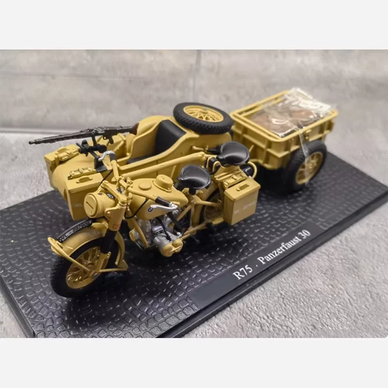 1:24 Scale German R75 Tricycle Motorcycle with Drag Bucket 750 Alloy Simulation Car Model Collection Decoration Gift Toy Display