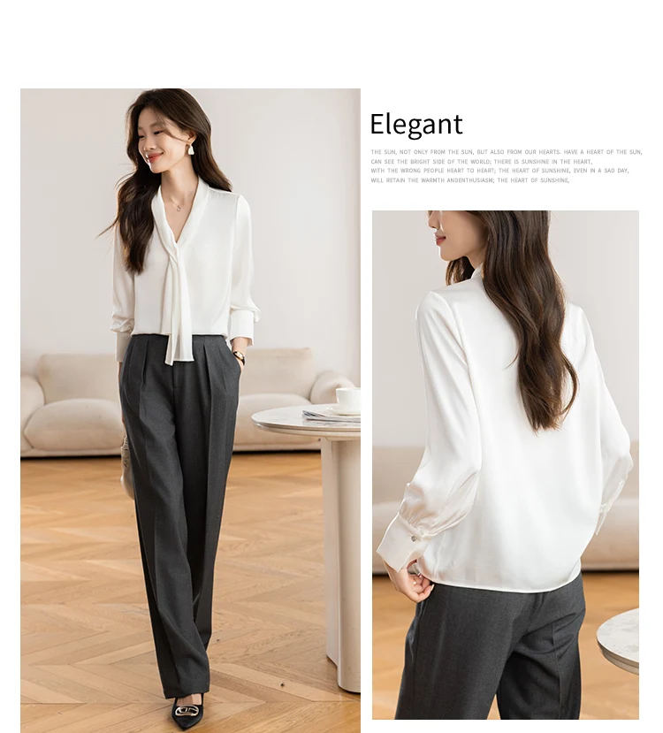 Camicia Donna Chiffon Fiocco Manica Lunga - usage example