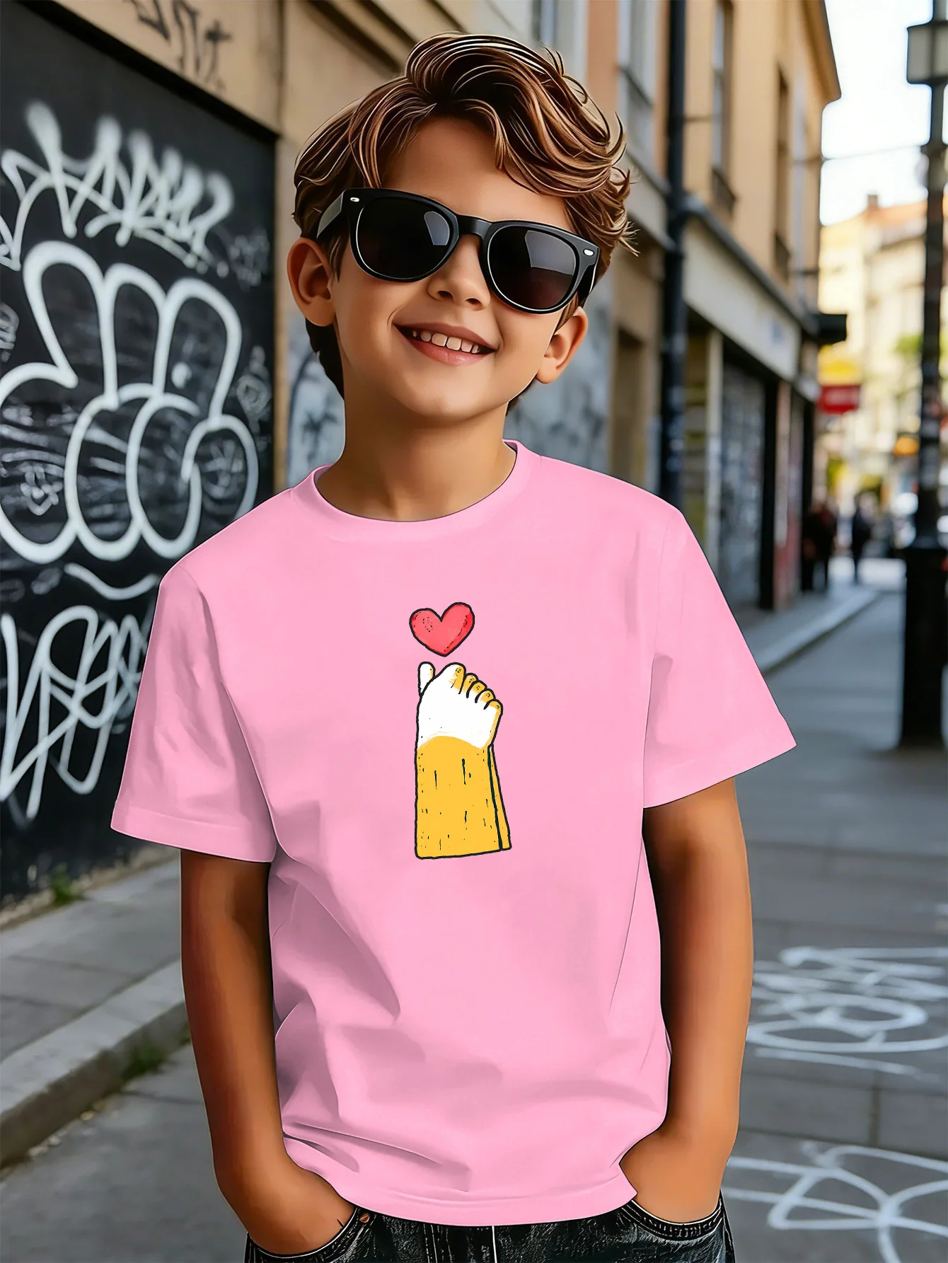 Cute Hand Holding Red Heart Graphic Print Family Matching T Shirt Boys Girls Soft Summer Short Sleeve Tee Parent‑Child Daily Top