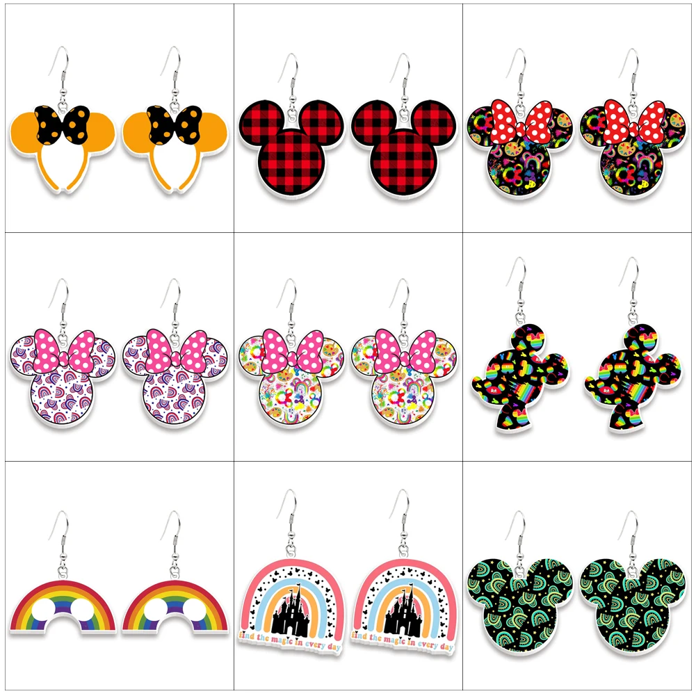 

W Fashion Cartoon Disney Mickey Minnie Head Design Earrings Cartoon Figure Acrylic Pendant Ear Drop Earrings Xmas Accessories