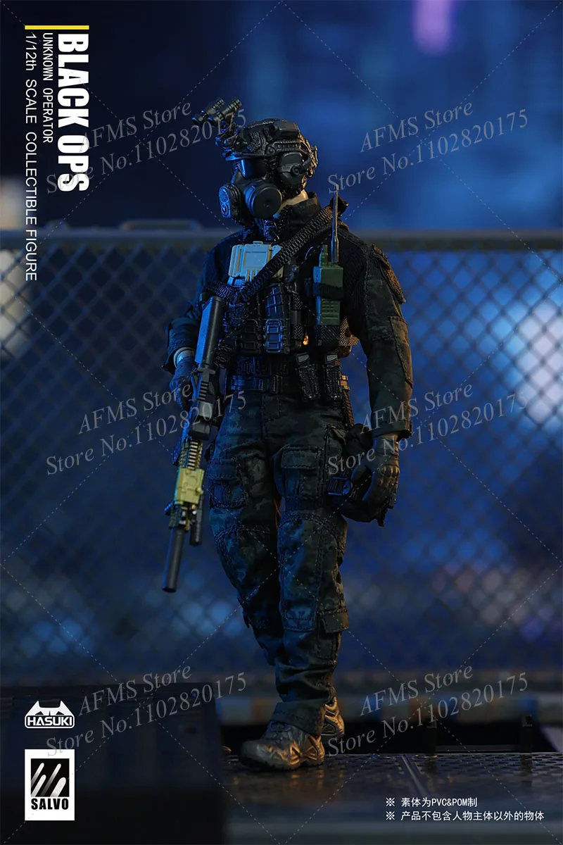 HASUKI SA01 1/12 Scale Collectibles Black OPS Night Action Team Full Set 6Inch Men Soldier Action Figure Body Models Toys