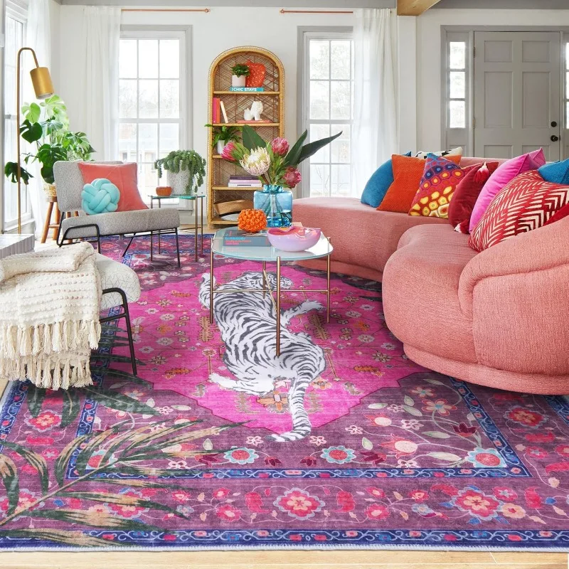 American Retro Creative Tiger Stripe Living Room Carpet Large Sofa Coffee Table Mat Machine Anti-slip Washable Bedroom Rug Tapis