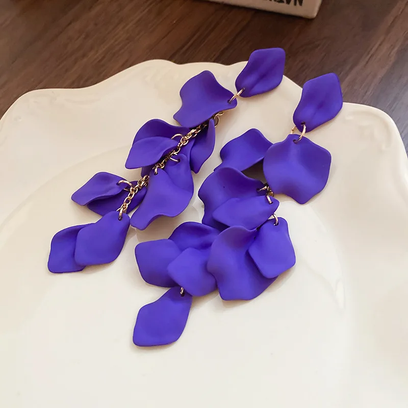 Einzigartige lila Blütenblatt-Quasten-Ohrringe, Schmuck, 2025, heißer Verkauf, amerikanischer Stil, für Damen, übergroße Blätter, Blätter, Ohrkette, Ohrringe-Set