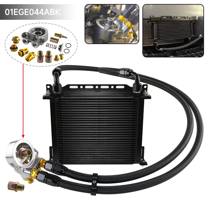 Universal 30 Row Oil Cooler Kit Performance Thermostatic 70 Degree with Mount Bracket & 10AN Fuel Hoses