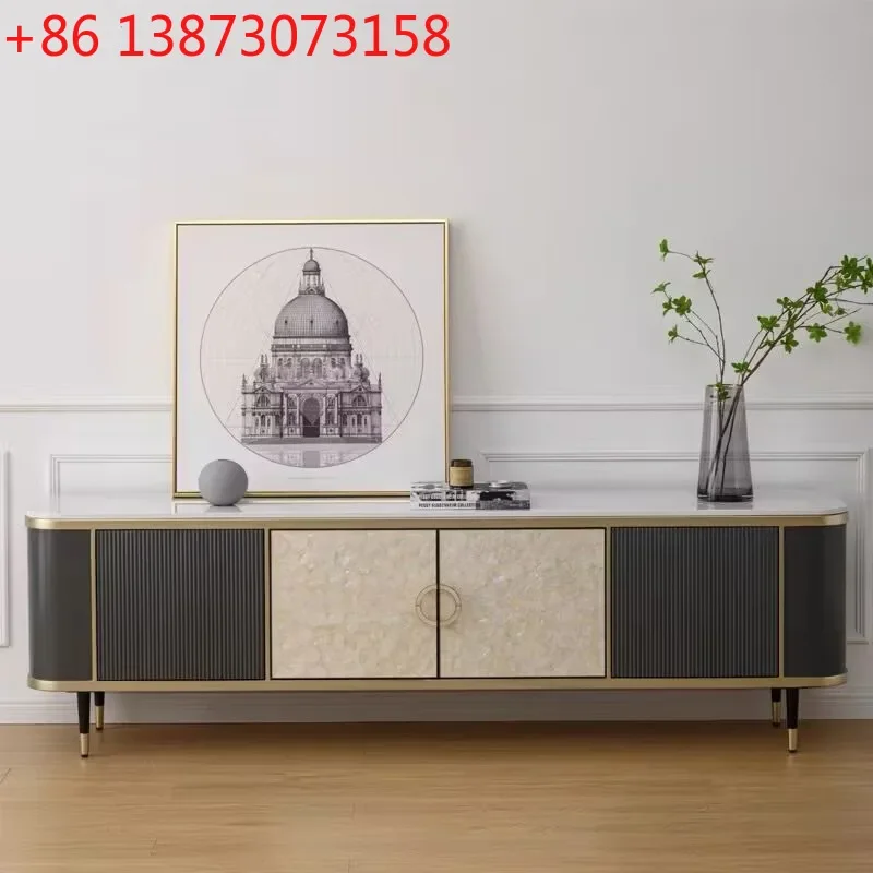American light luxury shell TV cabinet marble living room TV cabinet solid wood storage locker integrated