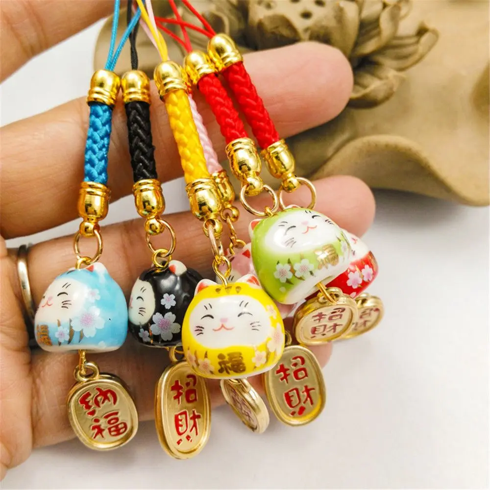 

Керамический кулон Lucky Cat, разноцветный милый японский Lucky Cat, ремешок для телефона, ремешок, подвесной шарм, декор из веревки, брелок для ключей, аксессуары для сумки