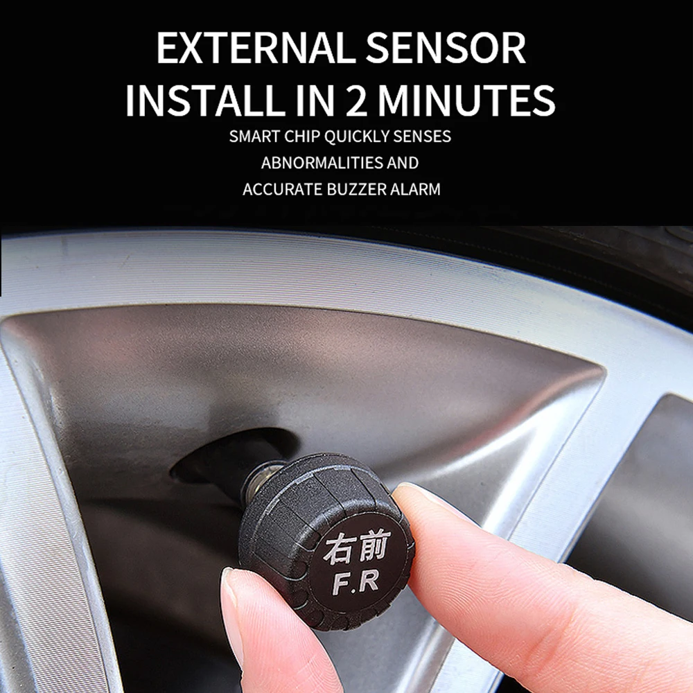 Smart TPMS Car Tire Pressure Alarm Monitor System 4 Sensors Colorful Display Solar Intelligent Tyre Pressure Temperature Warning