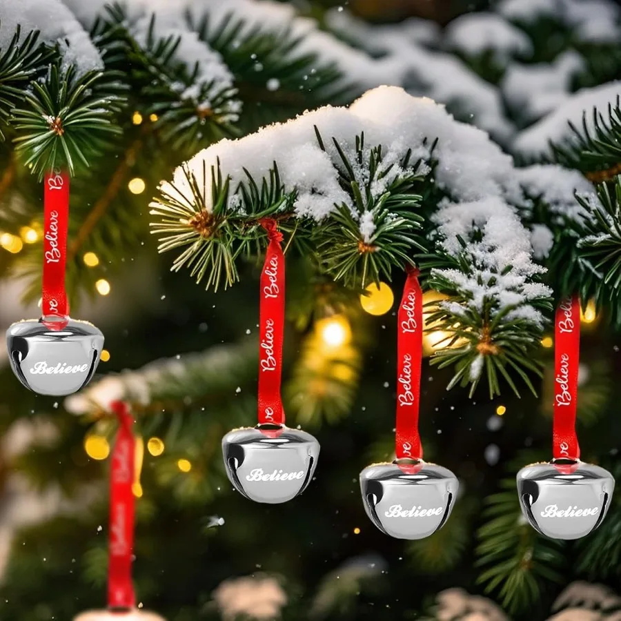 24 قطعة أجراس مزلقة فضية مجموعة زينة عيد الميلاد مع بطاقة صدق وشريط لصالح حفلات شجرة العطلات والمنزل D #2