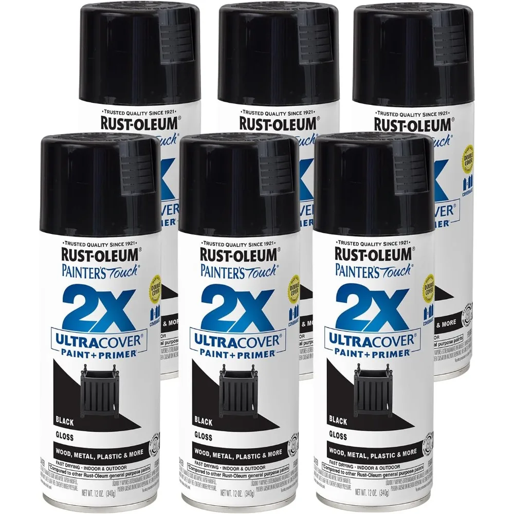 

249122-6PK Painter's Touch 2X Ultra Cover Spray Paint, 12 oz, Gloss Black, 6 Pack