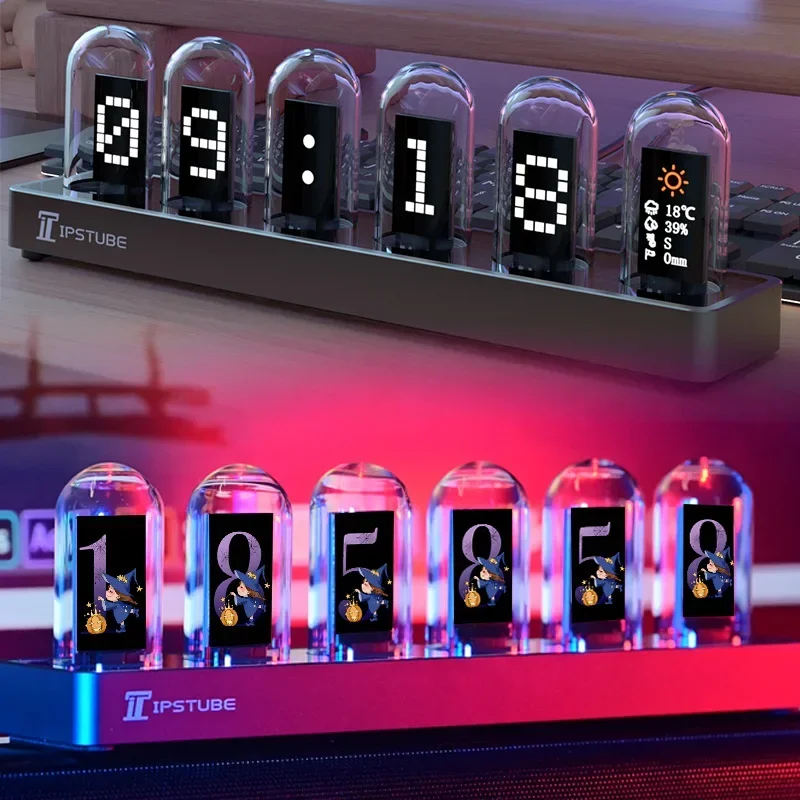 RGB LED Nixie Tube Clock Glows IPS Color Screen DIY Analog Digital Tube Night lights Gaming Desktop Home Decoration Gift Idea