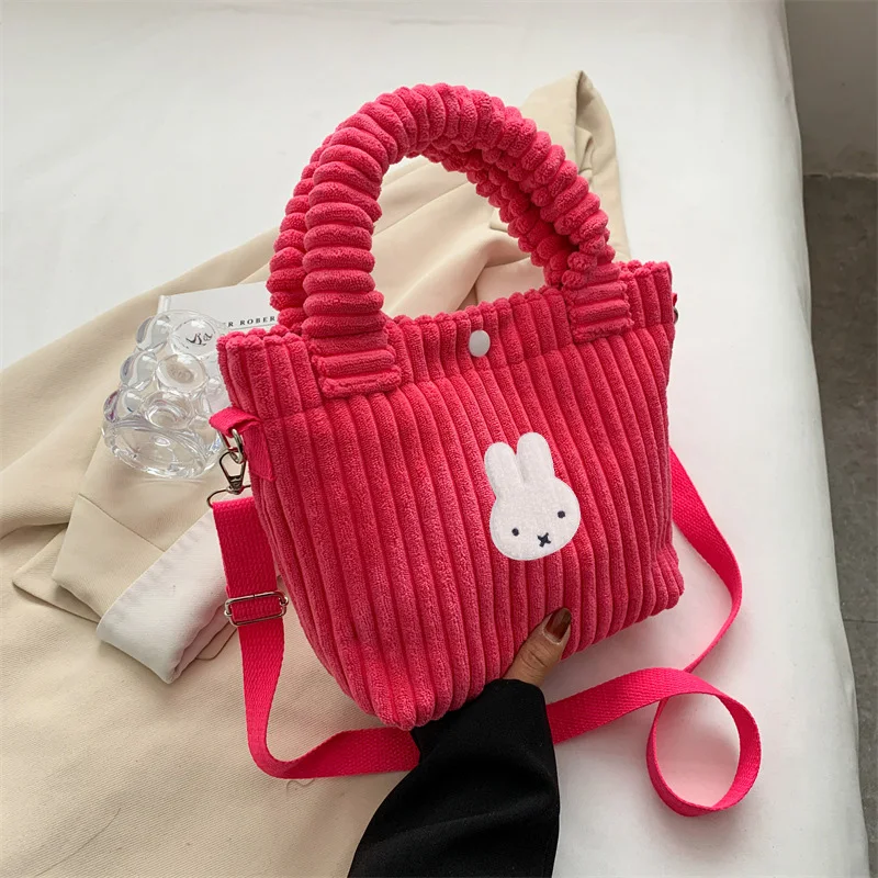 حقيبة كروس كورية جديدة من القطيفة بكتف واحد من Miffy للنساء للخريف والشتاء حقيبة نسائية محمولة باليد عالية الجودة