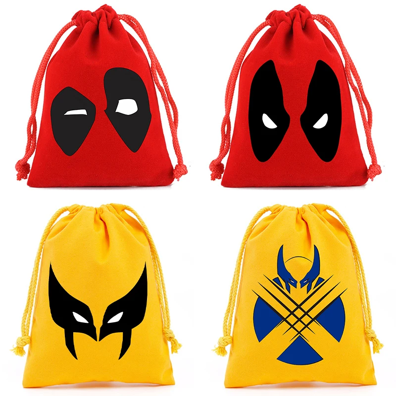 Deadpool and Wolverine Plush Drawstring Bags Cartoon Printed Storage Bags Boys Anime Tote Bag Children Handbag Birthday Gifts