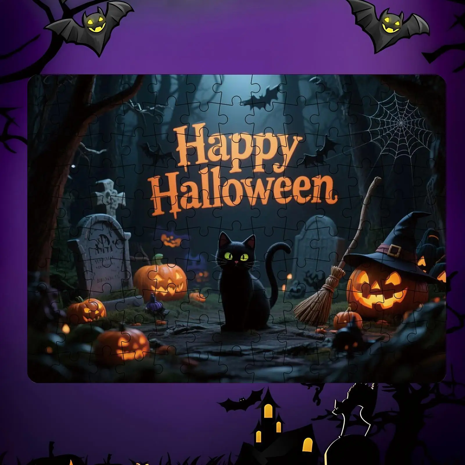 Halloween-Puzzles, 130-teiliges Puzzle mit Kürbis und Tier, lustiges, herausforderndes Halloween-Spiel für Familienurlaub, Spielkinder
