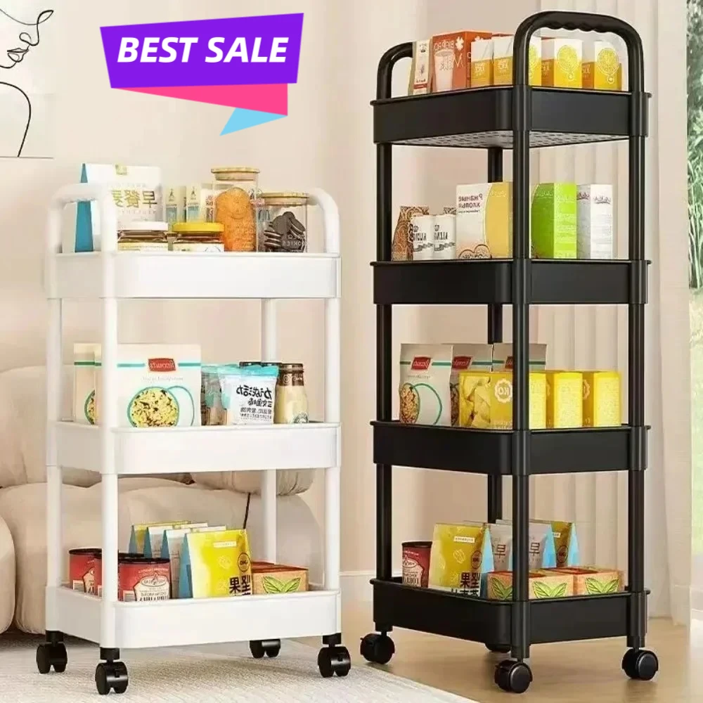 2026 HOT NEW Multi-Layer Trolley Rack Kitchen Floor Bedroom Baby Snacks Mobile Bathroom Bathroom Storage Storage Rack