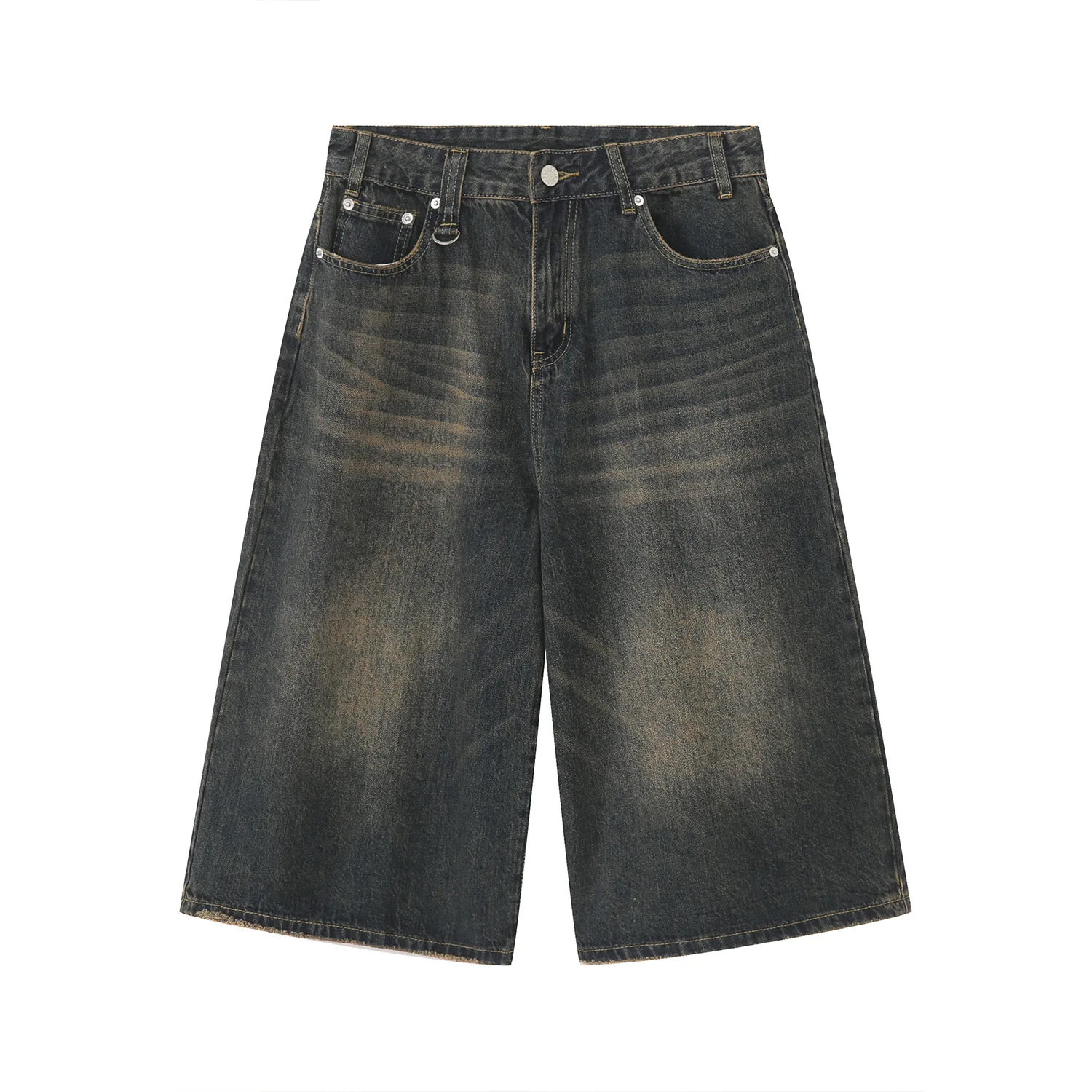 Casual Mannelijke Jeans Wijde Spijkerbroek Contrast Kleur Mannelijke Mode Gewassen 2024 Zomer Nieuwe Mode Losse Knielengte