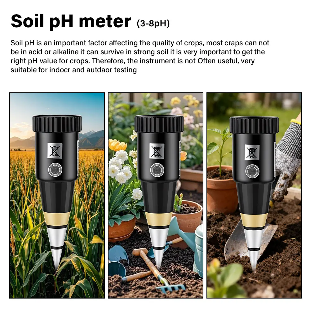 3-8pH Soil PH Moisture Meter 2 In 1 Metal Probe Acidity Humidity Tester No Battery For Garden Greenhouse Planting