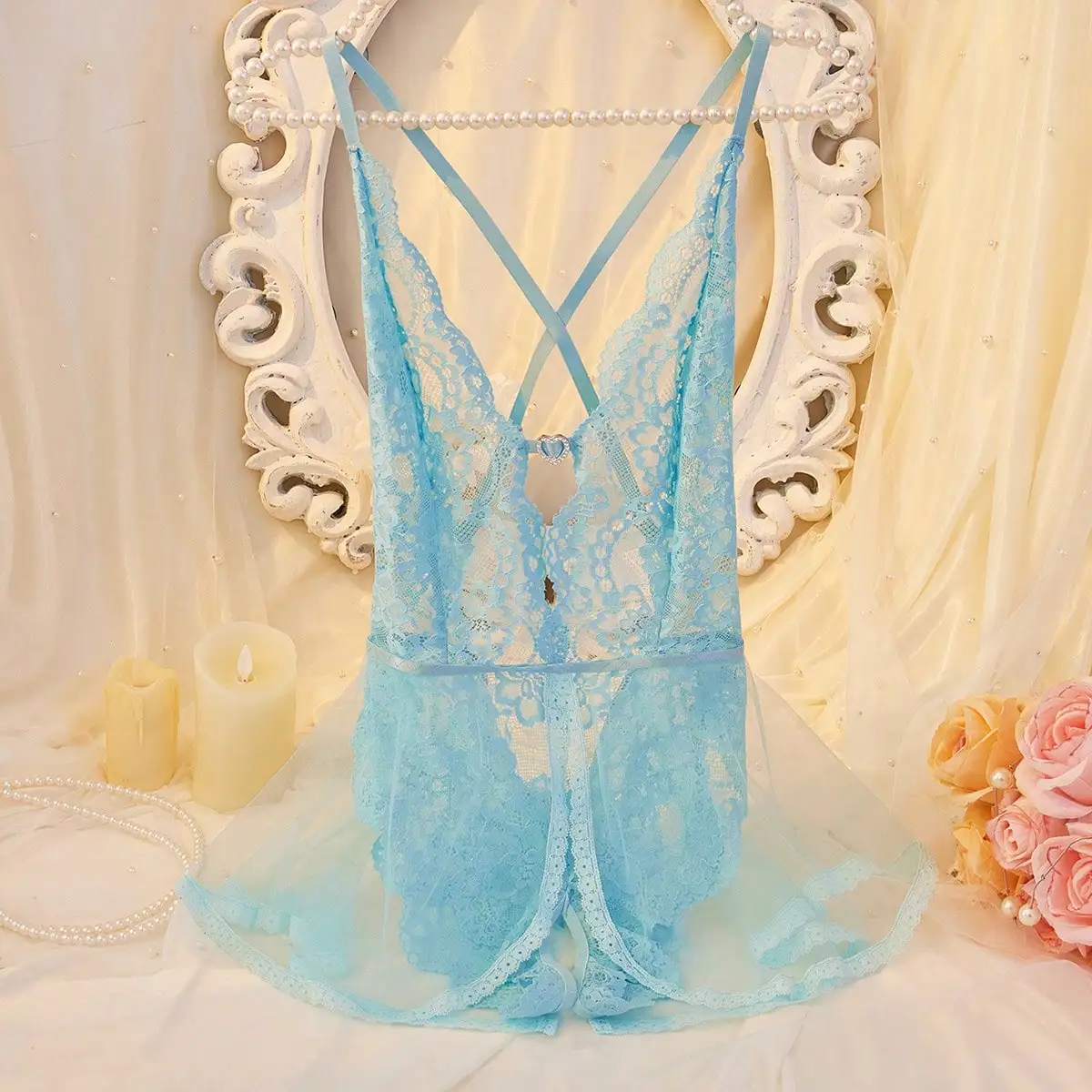 

New Sexy lingerie bodysuit the neck with lace deep v backless sexy lingerie bodysuit for women