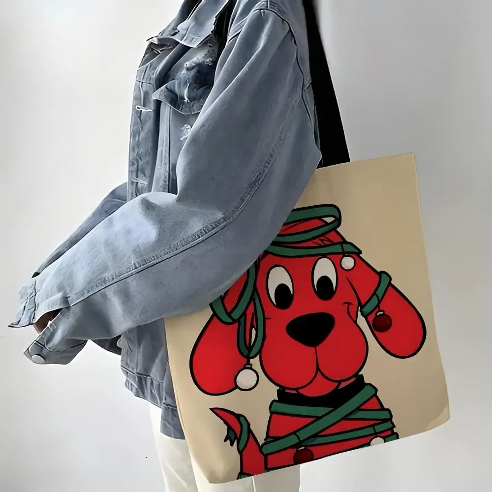 Storage Bags Linen Shopper Reusable Tote Grocery Storage Bag Portable Large Capacity Comic Cartoon C-Clifford the Big Red Dog 2 - view 6