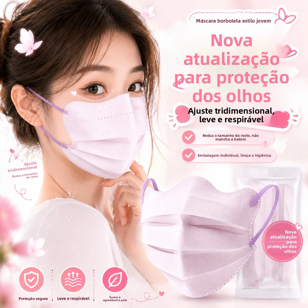使い捨て蝶形女性用マスク-薄くて通気性があり、呼吸しやすい-個別包装-家庭用-日常使用-フェイスマスク