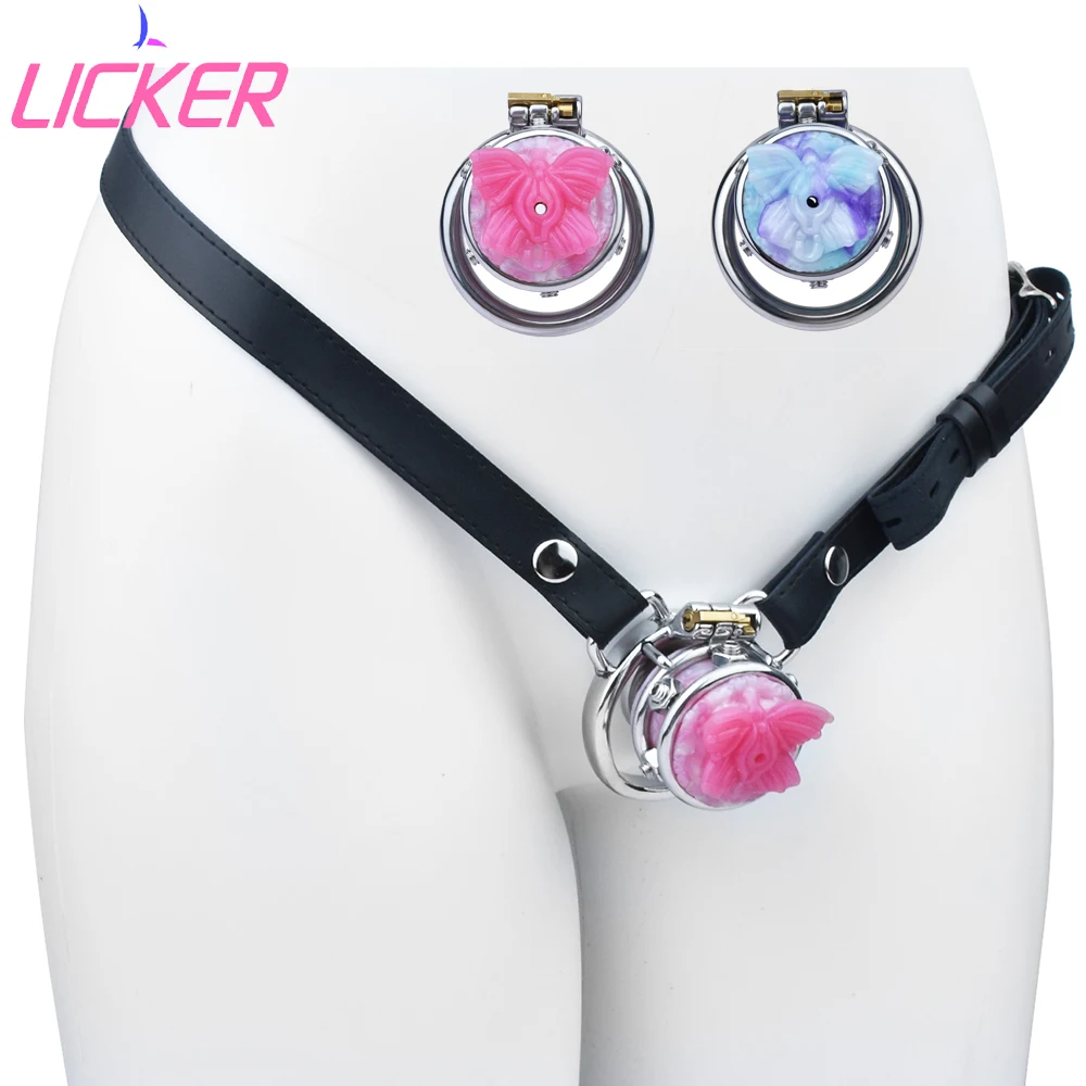 

LICKER Metal Male Negative Chastity Cage With Silicone Realistic Vagina Belt Cock Lock BDSM Sex Toys Adults Shop For Men Game