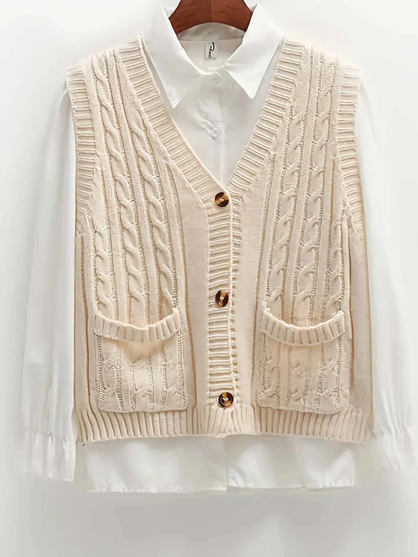 

Women's plus size solid color button rope knitted vest cardigan, trendy and elegant, suitable for spring and summer