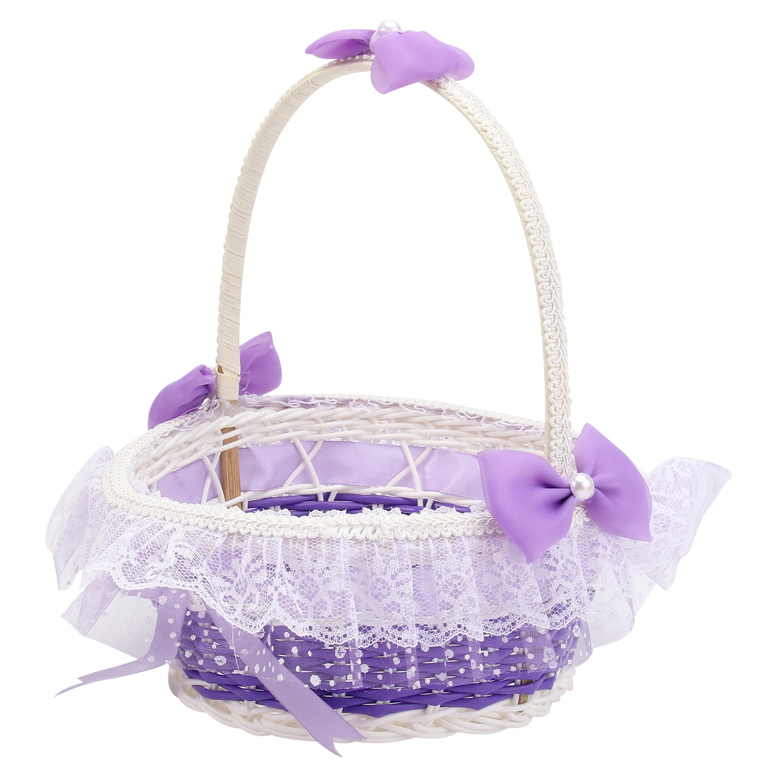 

1 Pc Wedding Flower Basket Round Purple 22x23cm Handmade Rose Baskets for Bridal Party Decorations Gifts Storage