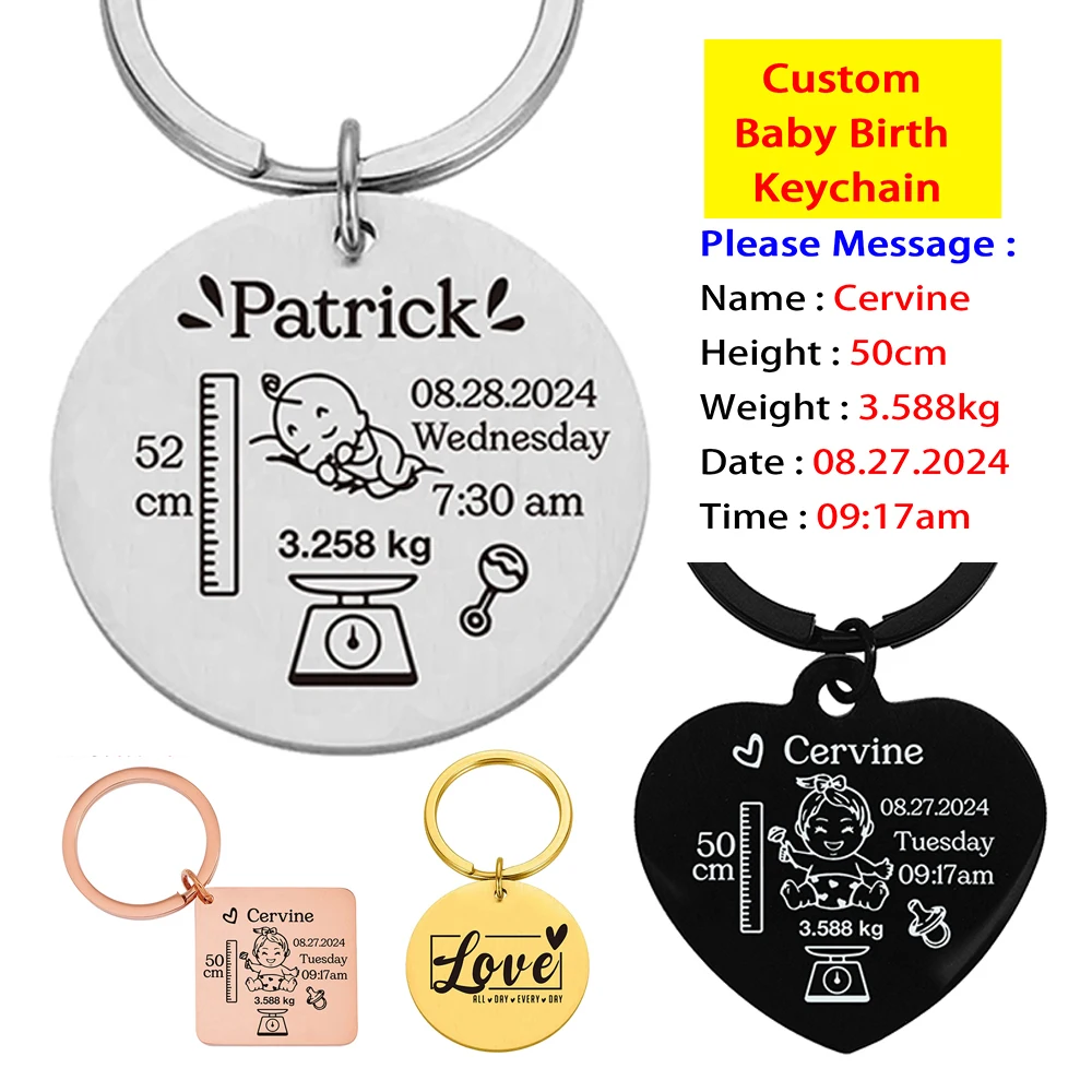 

Personalized Baby Keychain Custom Name Birth Date Time Weight Height Newborn Souvenir Mom Dad Gift Keyring Key Ring Chains Items