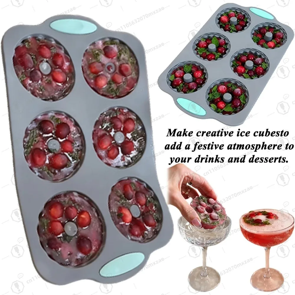

6 Cavity Wreath Ice Cube Mold Christmas Silicone Tray for Baking Candy Chocolate Soap （2pcs）