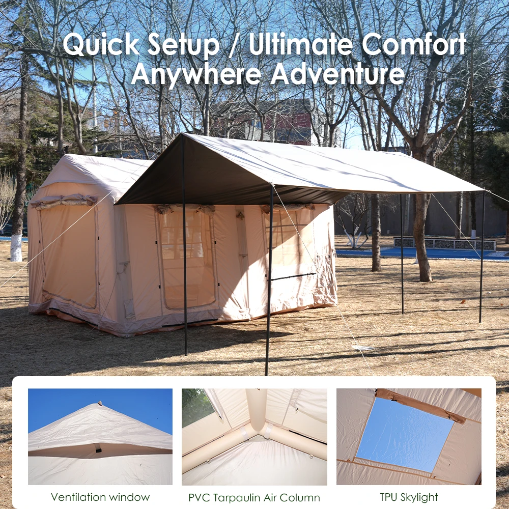 Premium Quality 12X Four-Season 3-4 Person Glamping Camping Tent Waterproof Heavy Duty Safari Luxury Air Tent One Bedroom Living