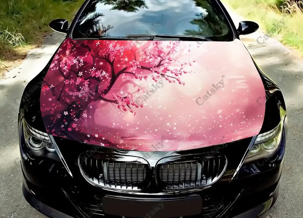 Anime Cherry Blossom Car Hood Vinyl Stickers Wrap Vinyl Film Engine Cover Decals Sticker Universal Car Hood Protective Film