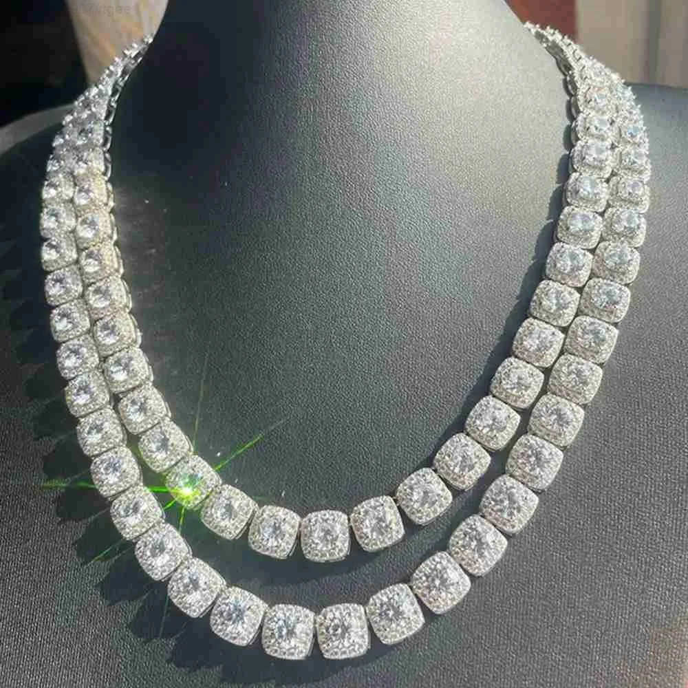 

10mm Hiphop Iced Out Custom Clustered Vvs Moissanite Necklace 925 Sterling Silver Moissanite Tennis Chain