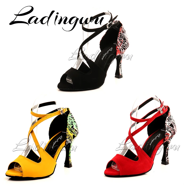 Ladingwu New Latin Dance Shoes Graffiti Suede Dance Shoes Ballroom Women Girls Salsa Dance Sandals