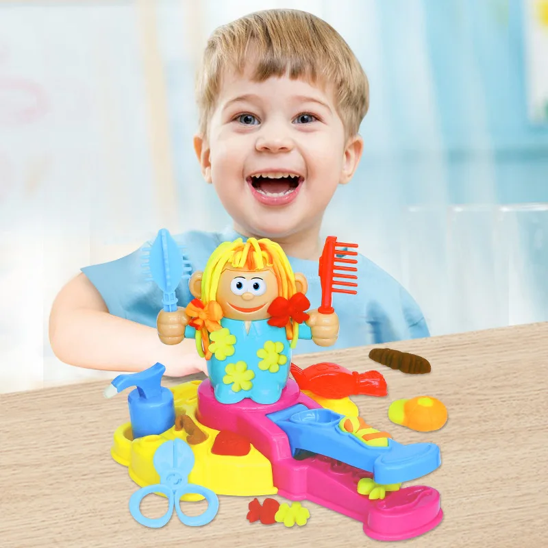 Kit de barbeiro criativo diy para crianças, conjunto de brinquedos de argila colorida, plasticina, massa educacional, presente de aniversário