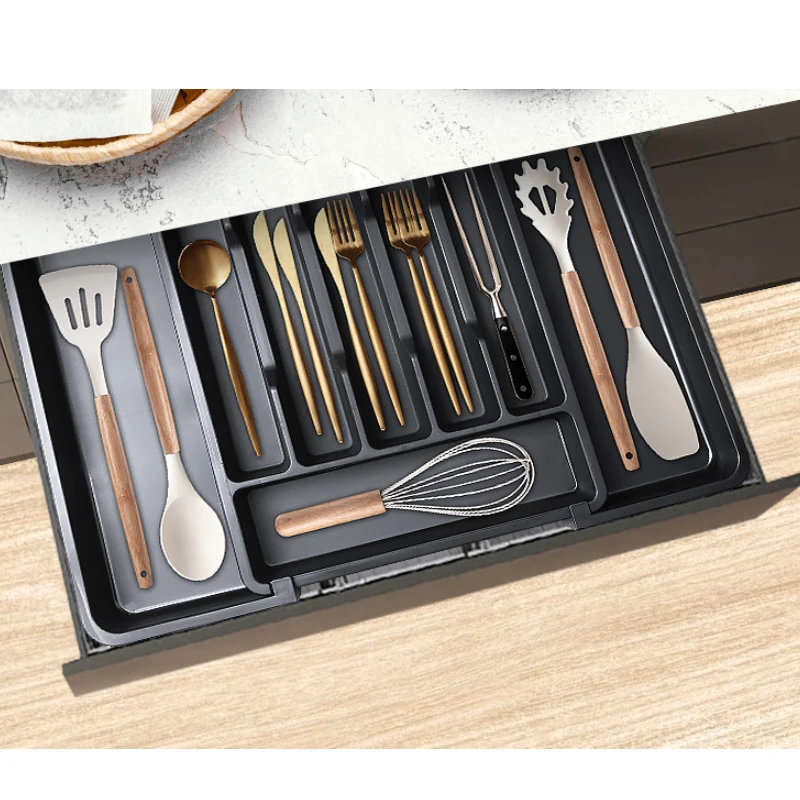 

Upgradation Adjustable Flatware Tableware Organizer with Dividers Utensil Holder Plastic Storage Tray for Spoons Forks Knives