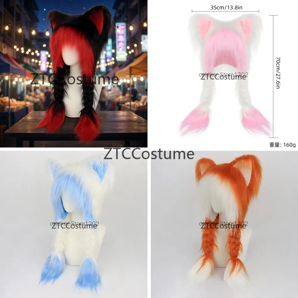 

Cosplay Plush Cat Ears Beanie Hat Warm Furry Animal Headwear Costume Party Halloween Accessories Fursuit Novelty