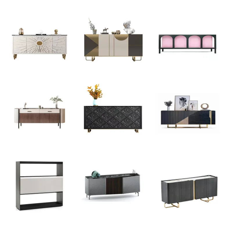 Multi-style solid wood dining side cabinet, French light luxury entrance TV cabinet