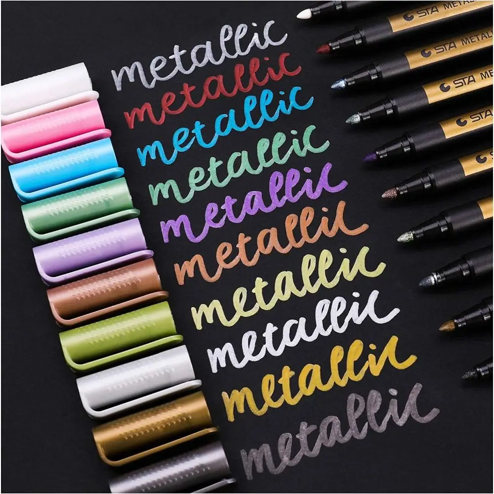 10 Colors Metallic Marker Kawaii Waterproof Permanent Paint Pen Stationery Water-based Color Pen Painting