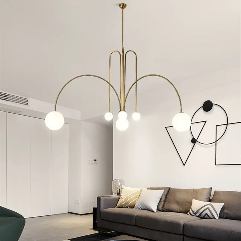 Imagem -03 - Nordic Luzes Pingente de Ferro Pós Moderna Bola Vidro Hanglamp para Sala Estar Quarto Sala Jantar Decoração Casa Arte Pendurado Luminária