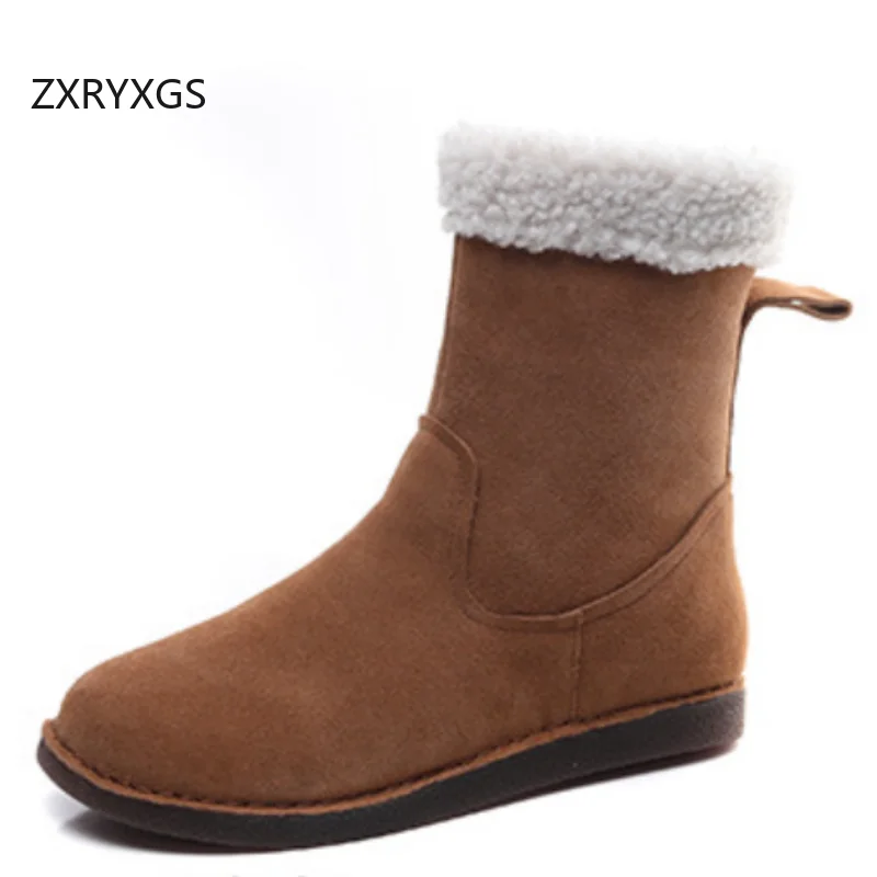 

ZXRYXGS теплая обувь из матовой воловьей кожи, зимние ботинки, новинка 2025 года, темпераментные элегантные ботинки из натуральной кожи, обувь на плоской подошве, женские зимние ботинки Tide