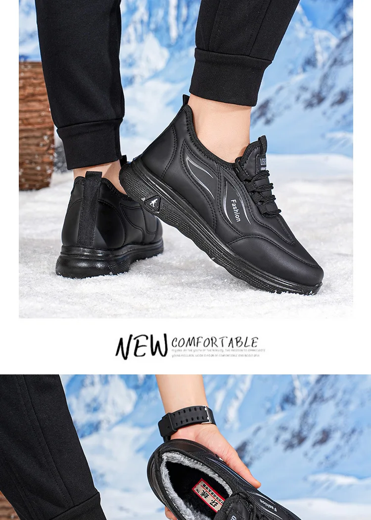 Herren Winter Warme Freizeit-Sportschuhe mit Schnürung, PU-Obermaterial, Fleece-Futter, Rutschfeste Dicke Sohle, Alltagsschuhe zum Gehen – Detail 13