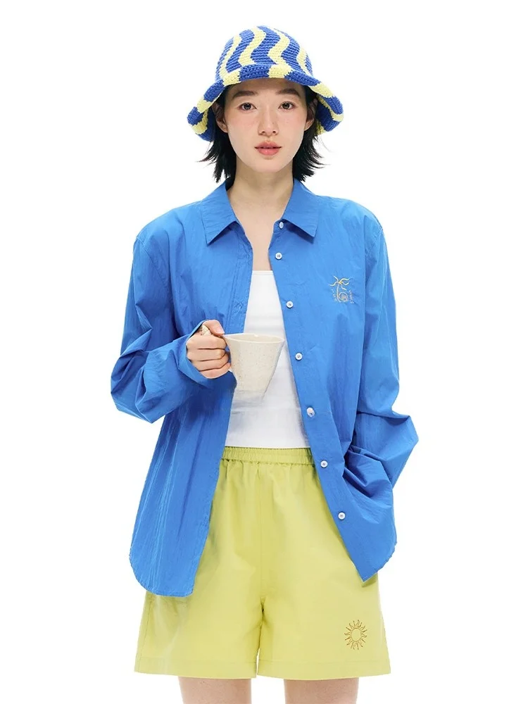 

Женская повседневная модная рубашка из смесового хлопка с золотой вышивкой, длинным рукавом и воротником, приятная к коже, дышащая