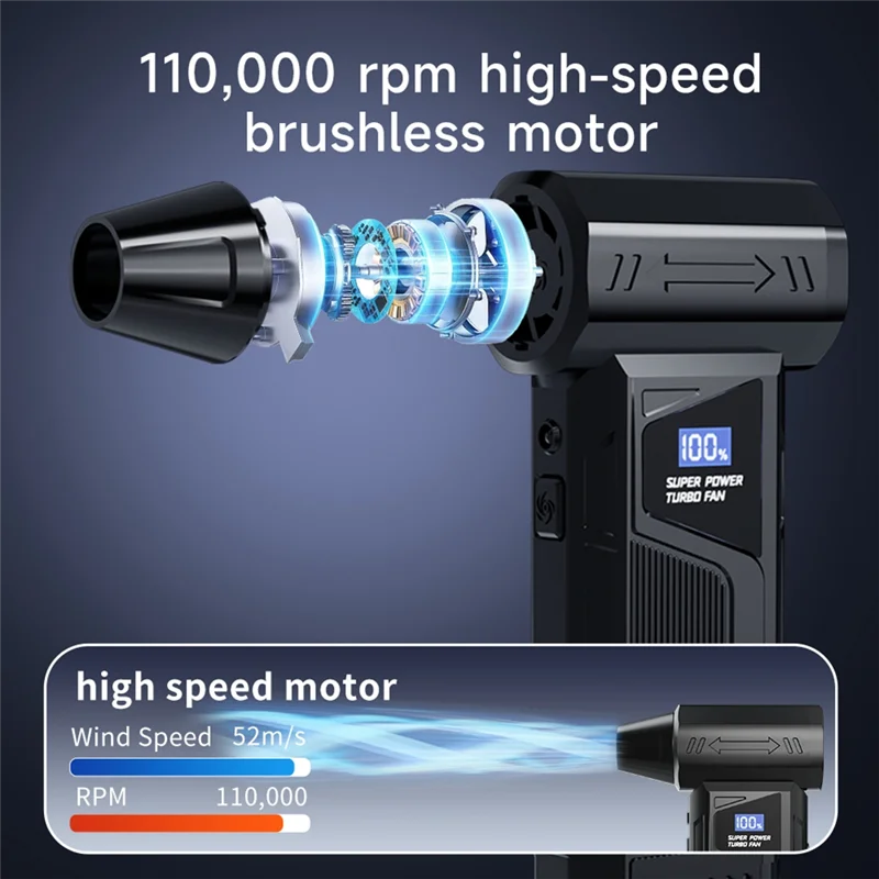 A01F-Blowing Cleaner Air Blower Vacuum Violent Fan Super Powerful Brushless Motor Turbo Jet Fan Strong Wind